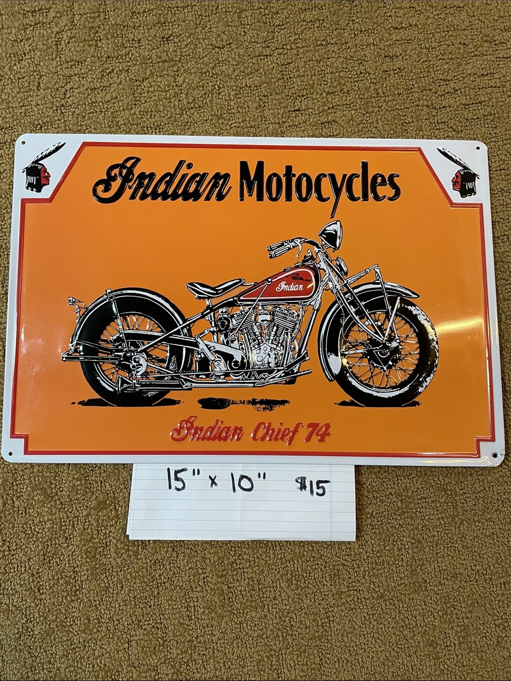 Orange Metal Wall Sign - Indian Chief 74